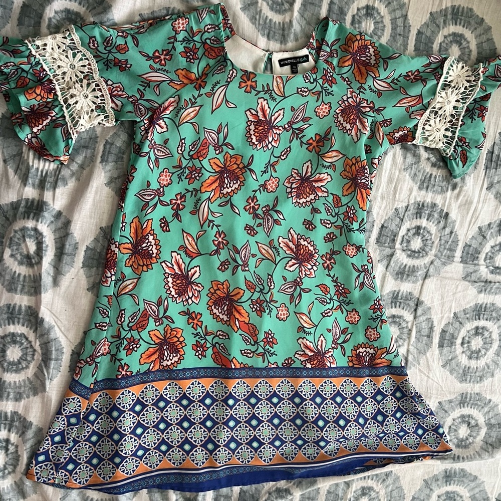 My Michelle Floral Cold Shoulder Mini Dress - Teal and Orange
